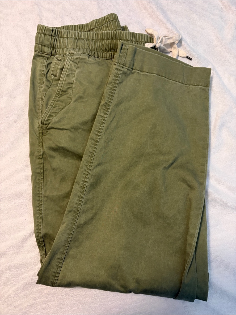 Olive Elastic-Waist Chinos with Drawstring
